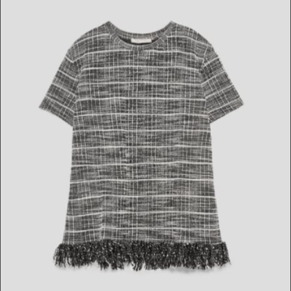 Zara Black and White Tweed Top
